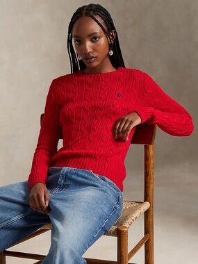Polo by Ralph Lauren Red Cable-Knit Crewneck Sweater